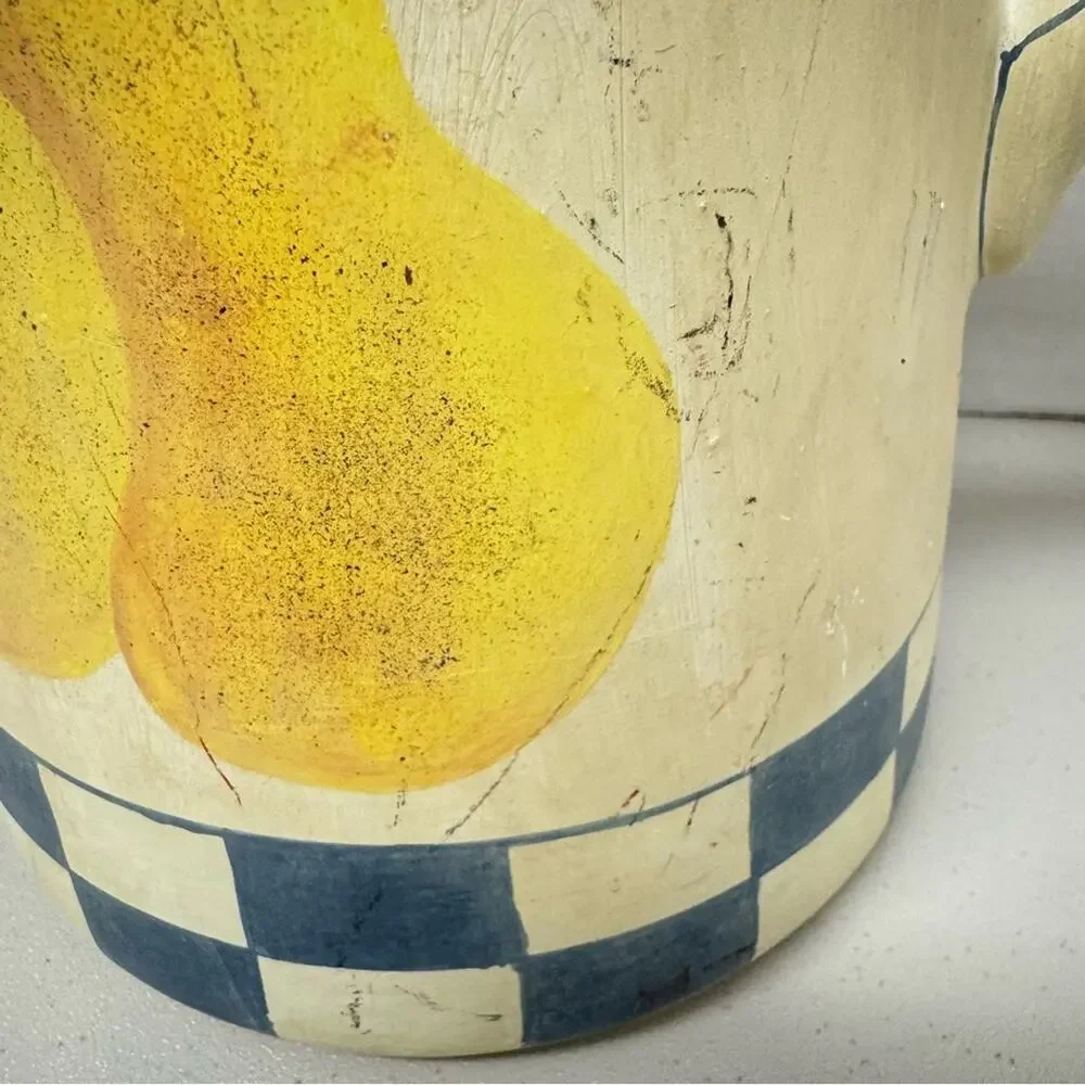 Vintage Farmhouse Style Pear Checkered Pottery Pitcher Decor 90s Sara Scott - Picture 7 of 10